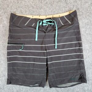 Patagonia Stretch Planning Hem Board Shorts Men 31 Grey Striped Swim Trunks Surf